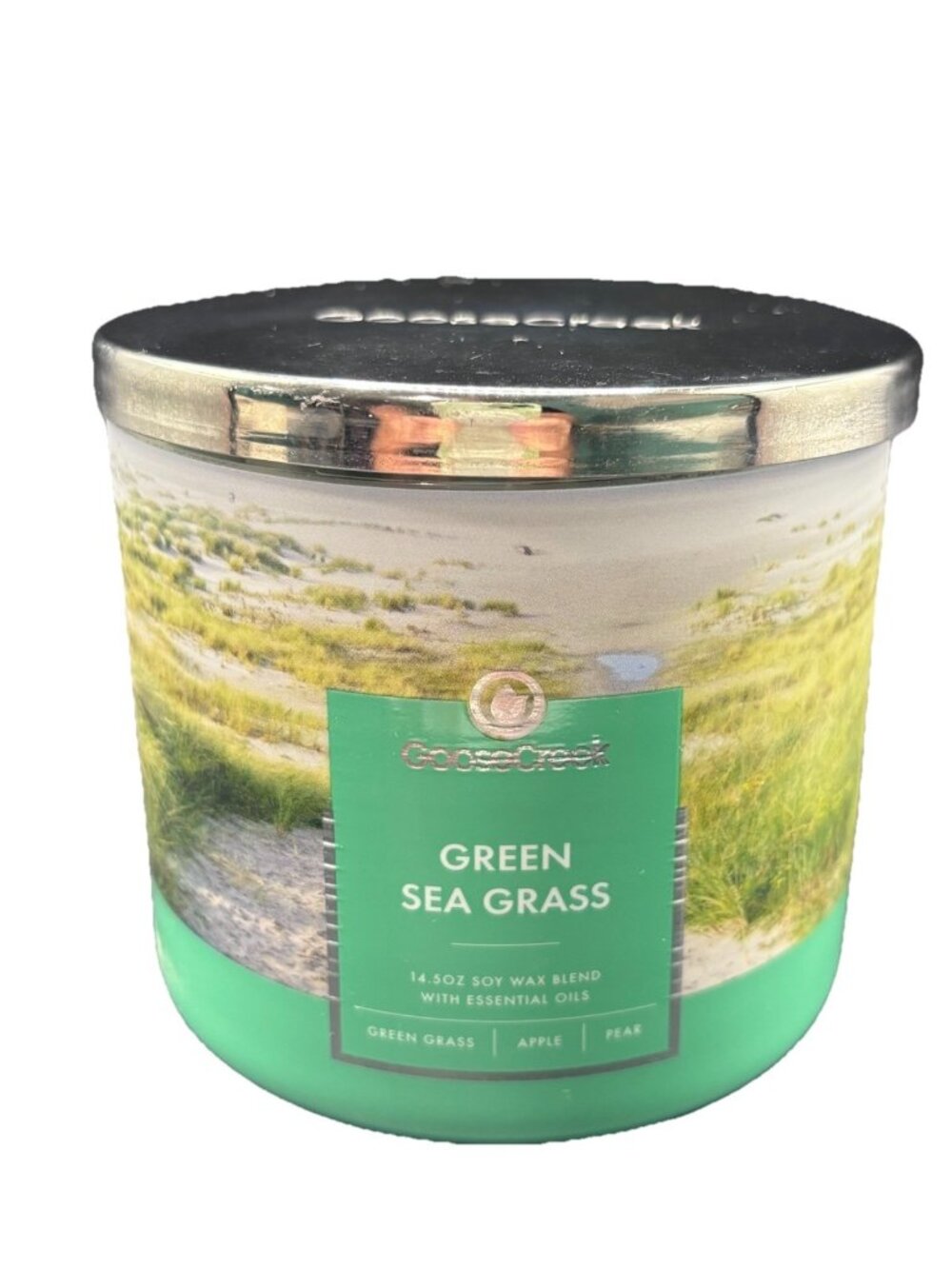 Goose Creek Green Sea Grass 3 Wick Jar Candle 14.5 oz Summer Beach Apple Pear
